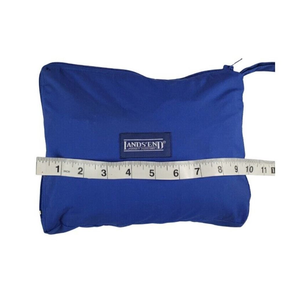 Lands' End Windbreaker Jacket Size Large Blue Hood Travel Folding Pouch Camping - Picture 6 of 9